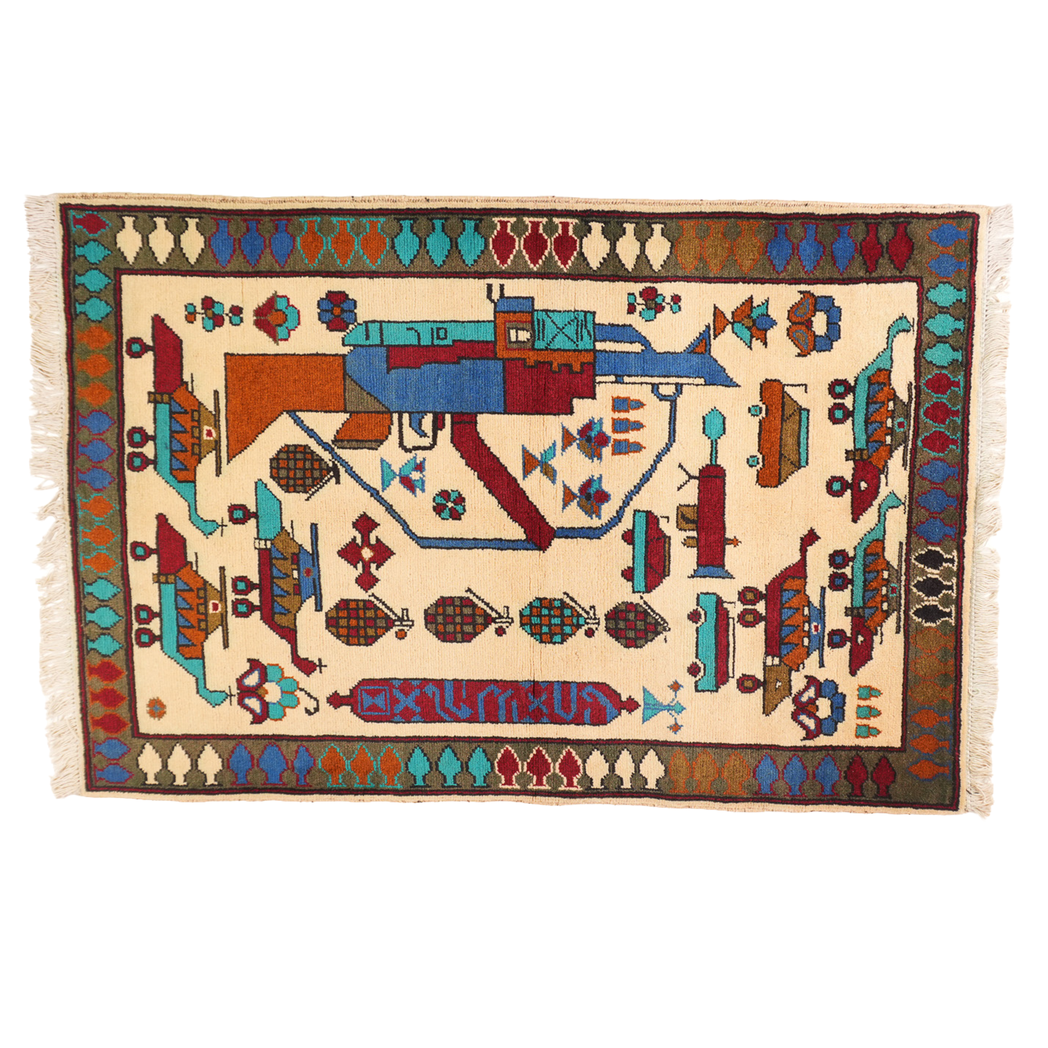 Large AK-47 & Joint Afghan Rug