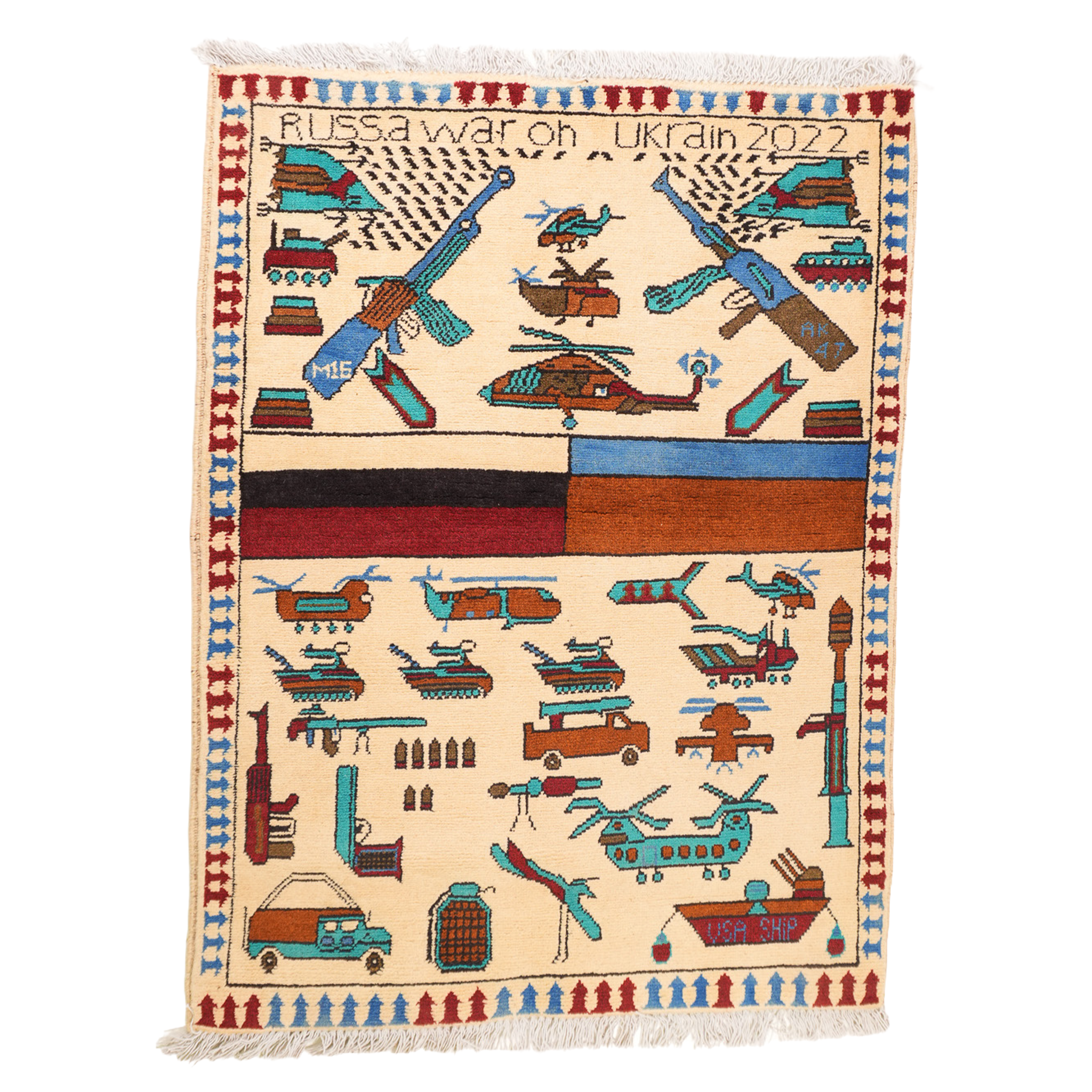 Russo-Ukrainian War Pattern Afghan Rug