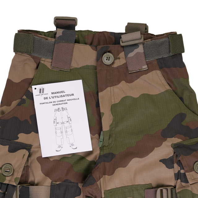 Close up of waistband and user manual for French Army Combat Pants