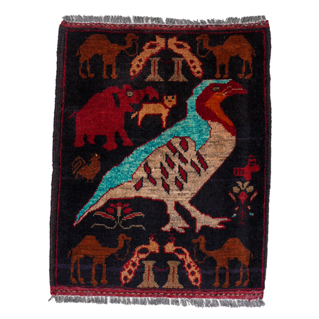Small Afghan-Made Pictorial Rug