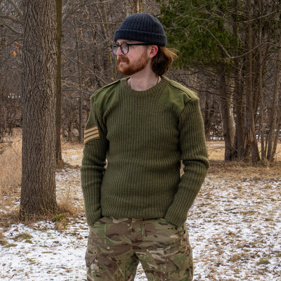 Issued British Army OD Green Wool Commando Sweater