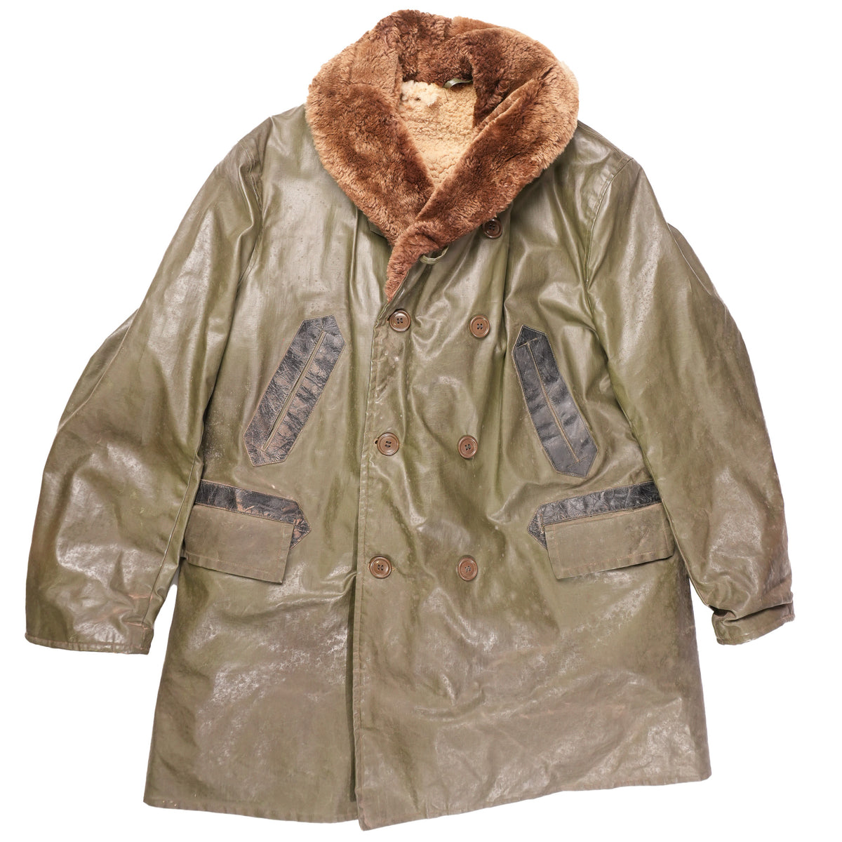 Vintage WWII US Navy Rubberized Shearling Overcoat