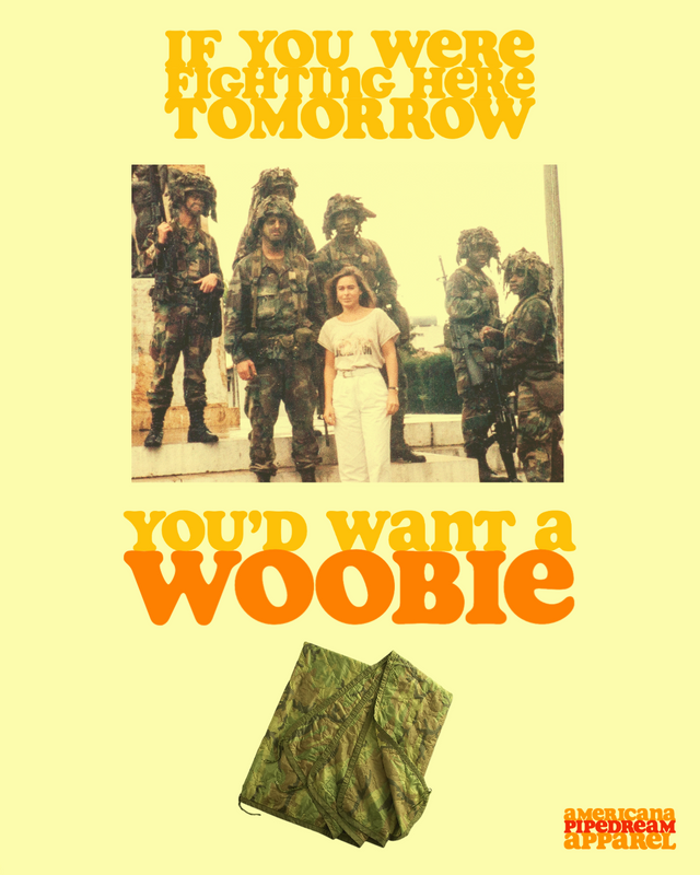 Retro woobie poster featuring soldiers